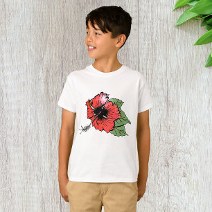 T-shirt Hibiscus rouge tropical avec Feuilles verts