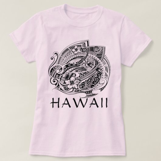 T-shirt HIBISICUS POLYNESIAN TRIBAL HAWAII Blk (Design devant)