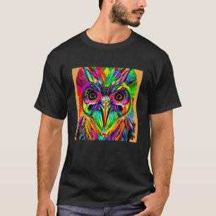 T-shirt Hibou avec des plumes colorées Art IA ironique
