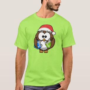 T-shirt Hibou de Noël portant un chapeau de Père Noël-1584