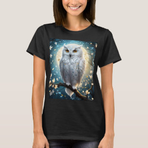 T-shirt Hibou des neiges et lune avec étincelle,