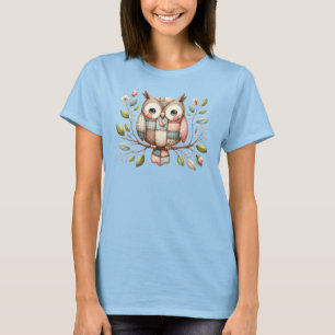 T-shirt Hibou Patchwork dans une Forêt Fantaisiste