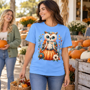 T-shirt Hibou Patchwork sur Citrouille — Cottagecore Autom