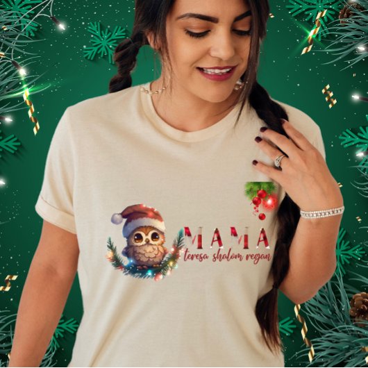 T-shirt Hibou Santa Hat Feux de Noël Drôle Chouette Maman