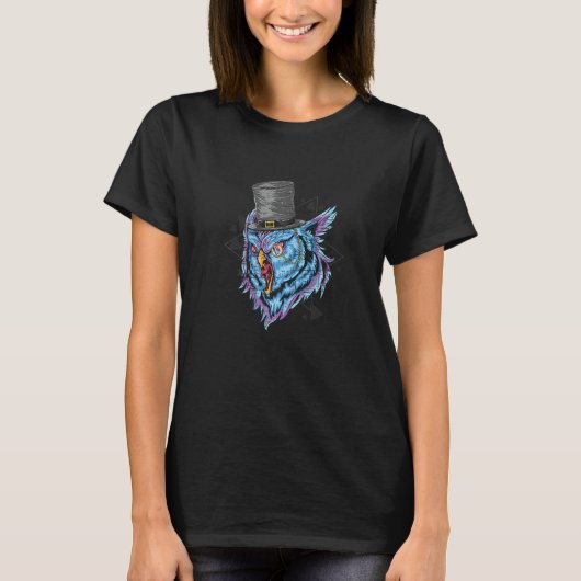 T-shirt Hibou sarcelle violet avec triangles Synthwave en (Devant)