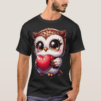T-shirt Hibou Valentines Jour Coeur Kawaii Anime Owl Pour