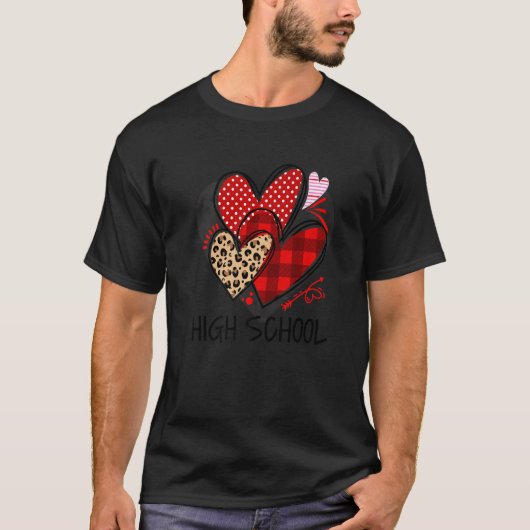 T-shirt High School Teacher Buffalo Plaid Leopard Valentin (Devant)