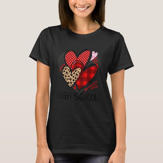 T-shirt High School Teacher Buffalo Plaid Leopard Valentin (Devant)