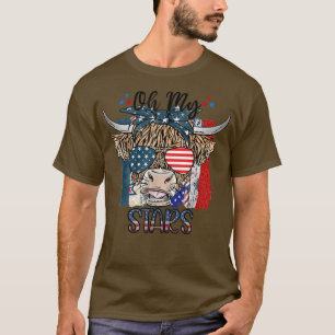 T-shirt Highland Cow 4 juillet American Flag Farmer Girl