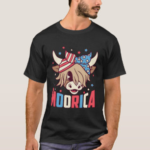 T-shirt Highland Cow 4 juillet Moorica Merica Usa Drapeau