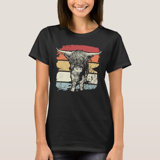 T-shirt Highland Cow Highland Cows Retro (Devant)