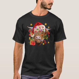 T-shirt Highland Cow Joie Santa Hat Feux de Noël Wester