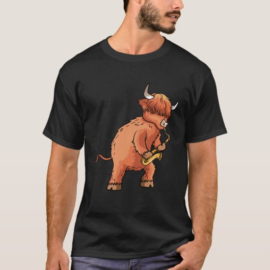 T-shirt Highland Cow Saxophone Music (Devant)