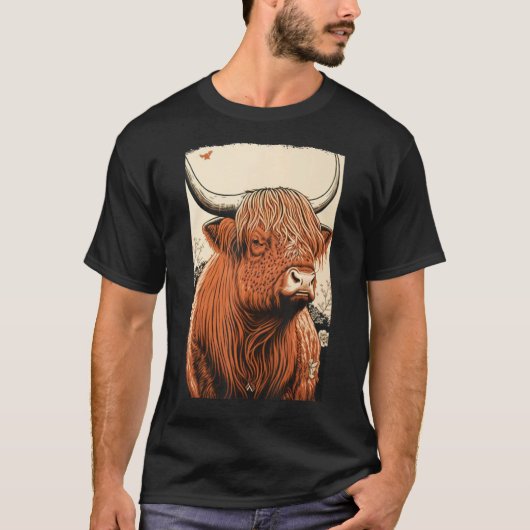 T-shirt Highland Cow Scottish Cattle Ukiyo 1 (Devant)