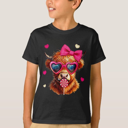 T-shirt Highland Cow Valentines Day Funny Hearts Valentine (Devant)