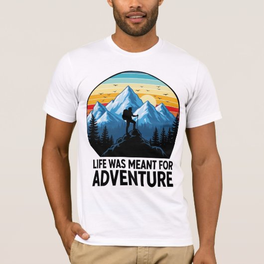 T-shirt Hiker Silhouette Mountain Adventure Design (Devant)