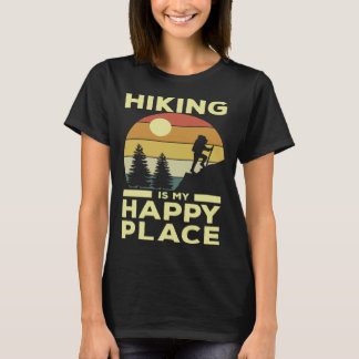 T-shirt Hiking is My Happy Place Retro Sunset Mountain Cli