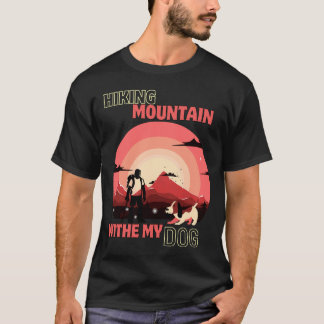 T-shirt Hiking-Mountain-With-My-Dog-Retro-Sunset-Adventure