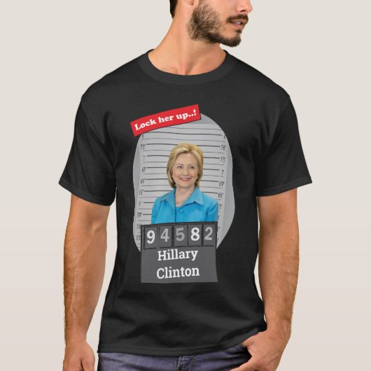 T-shirt Hillary Clinton Drôle Mugshot Le Verrouiller (Devant)