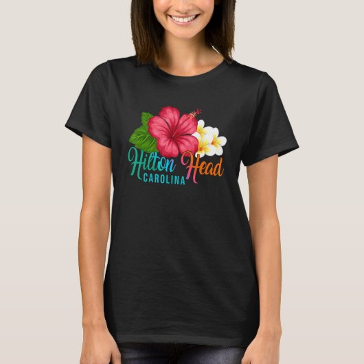 T-shirt Hilton Head Vacances Avec Carolina Tropical Hibisc (Devant)