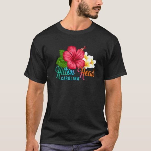 T-shirt Hilton Head Vacances Avec Carolina Tropical Hibisc (Devant)