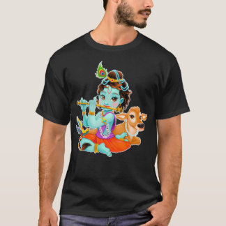 T-shirt Hindu god Lord Shri Krishna with cow and bird