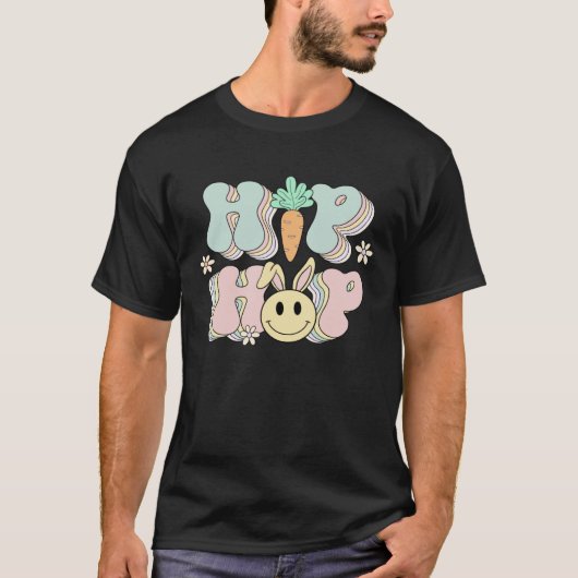 T-shirt Hip Hop Bunny Smile Face Cute Retro Groovy Rabbit  (Devant)