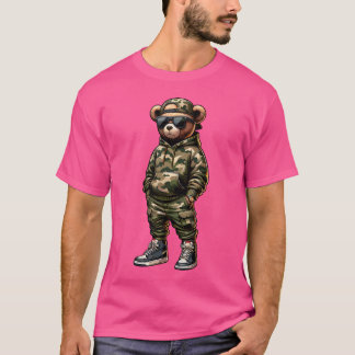 T-shirt Hip hop Camo Teddy Bear Cool Rapper Streetwear Gra