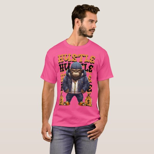 T-shirt Hip hop Gorilla Hustle Argent Ape Streetwear Anima (Devant entier)