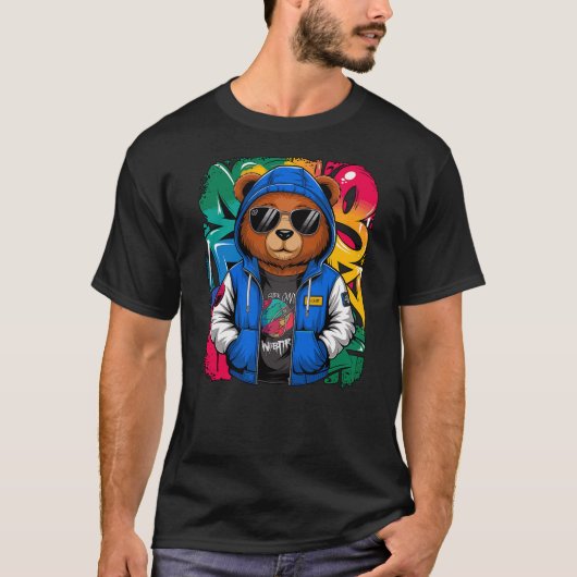 T-shirt Hip Hop Teddy Bear with Sunglasses Rap Music (Devant)