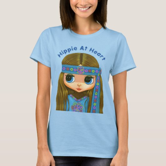 T-shirt Hippie Au Coeur Mignonne Gros Oeil Bleu Hippie Chi (Devant)