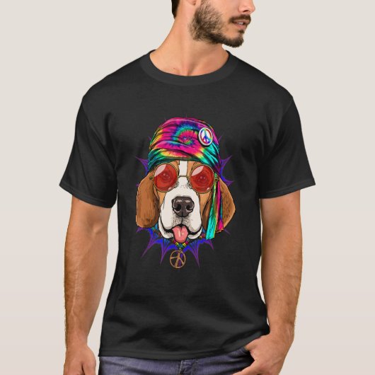 T-shirt Hippie Beagle Tie Dye Peace Sign Psychedelic Pet D (Devant)