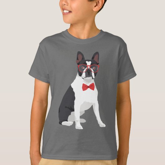 T-shirt Hippie Boston Terrier avec les verres et la (Devant)