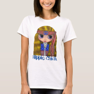 T-shirt Hippie Chick des années 1960 Girl in Stars and Str