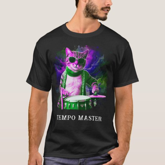 T-shirt *~* HIPPIE Cool Cat DRUMMER AP91 Percussionniste (Devant)