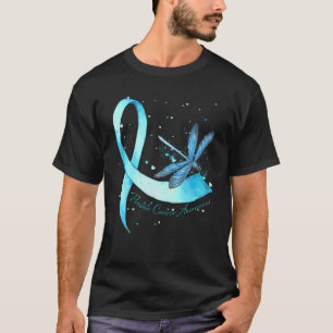 T-shirt Hippie Dragonfly Light Blue Ribbon Cancer de la pr
