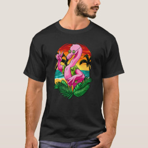 T-shirt Hippie Flamant rose porter la paix Signes Lunettes