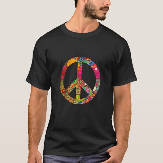 T-shirt Hippie Groovy Psychedelic Woodstock Bohemian Pea (Devant)
