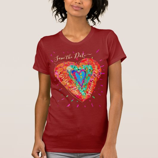 T-shirt Hippie rétro Coeur rose Turquoise Enregistrer la d (Devant)