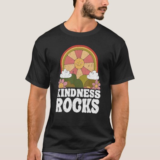 T-shirt Hippie Retro Enseignant Rainbow Kindness Rocks Ear (Devant)
