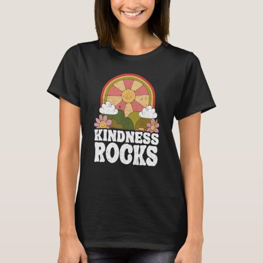 T-shirt Hippie Retro Teacher Rainbow Kindness Rocks Earth (Devant)