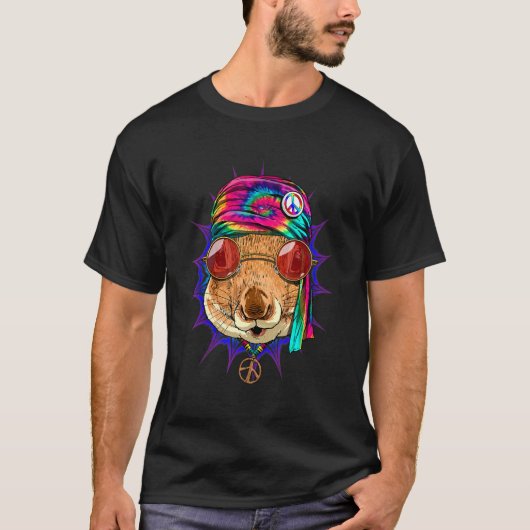 T-shirt Hippie Squirrel Tie Dye Animal Peace Sign Psychede (Devant)