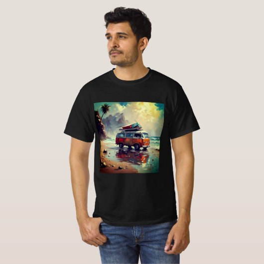 T-shirt Hippie Van Seascape Voyageur Mood Art (Devant entier)