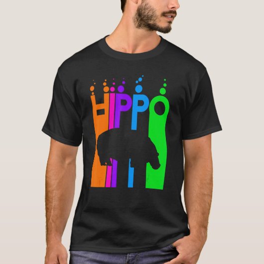 T-shirt Hippo Animal Rainbow Bubble Avec Silhouette (Devant)