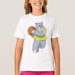 T-shirt Hippo as basketball player with basketball.PNG