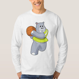 T-shirt Hippo as basketball player with basketball.PNG