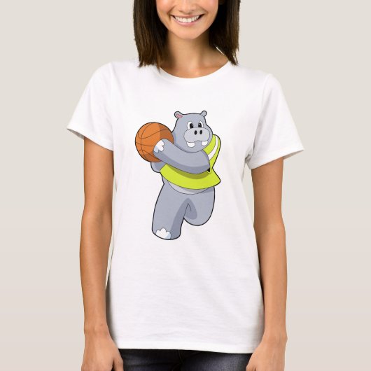 T-shirt Hippo as basketball player with basketball.PNG (Devant)