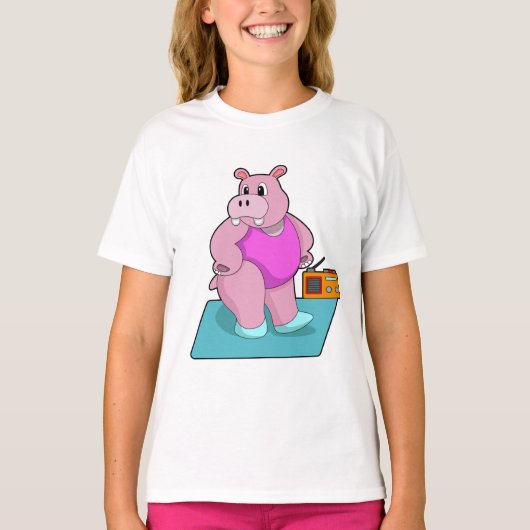 T-shirt Hippo at Fitness with Radio.PNG (Devant)