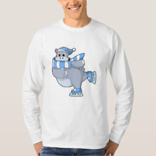 T-shirt Hippo au patinage sur glace avec patins sur glace
