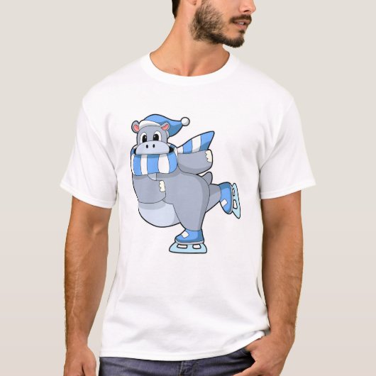 T-shirt Hippo au patinage sur glace avec patins sur glace (Devant)